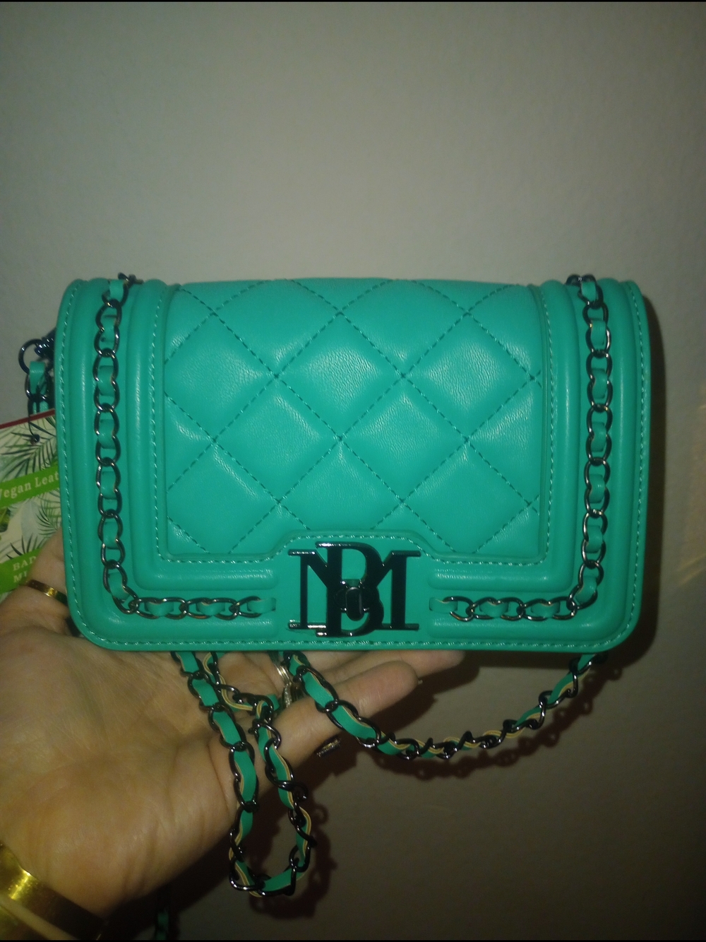Badgley Mischka Teal Quilted Chain Crossbody Bag
